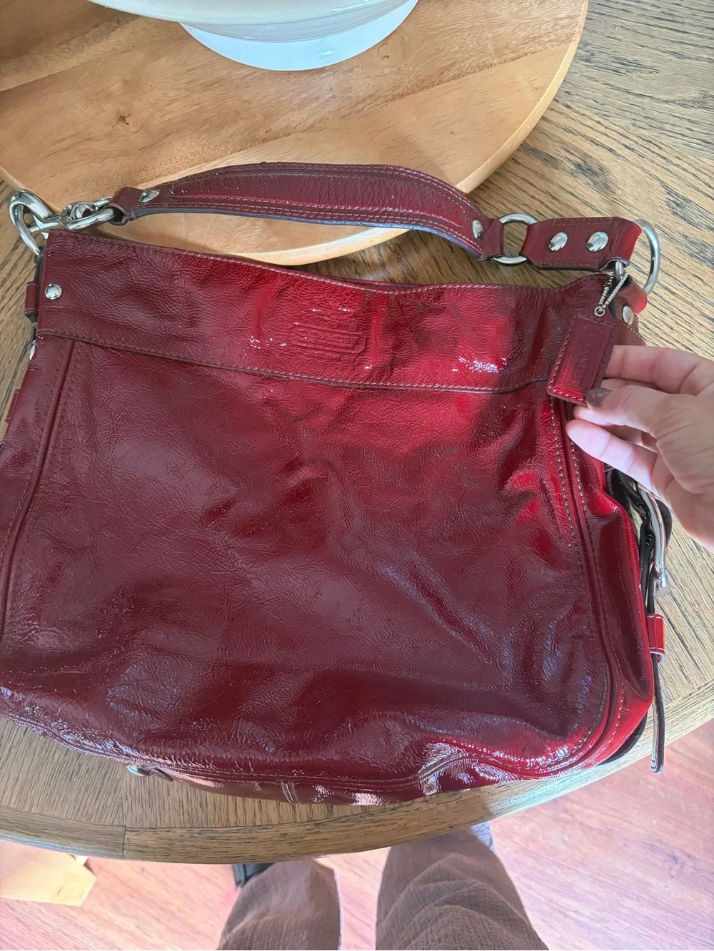 Y2K vintage Coach Red Patent Leather Zoe Hobo Bag